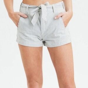 NEW American Eagle Hi-Rise Striped Tie Waist 100% Cotton Shorts Size 12